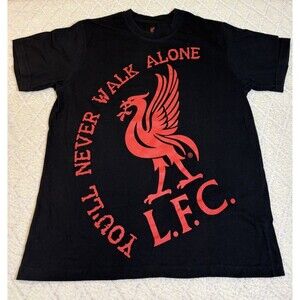 Liverpool FC Liver Bird Crest You’ll Never Walk Alone Black Shirt Size L